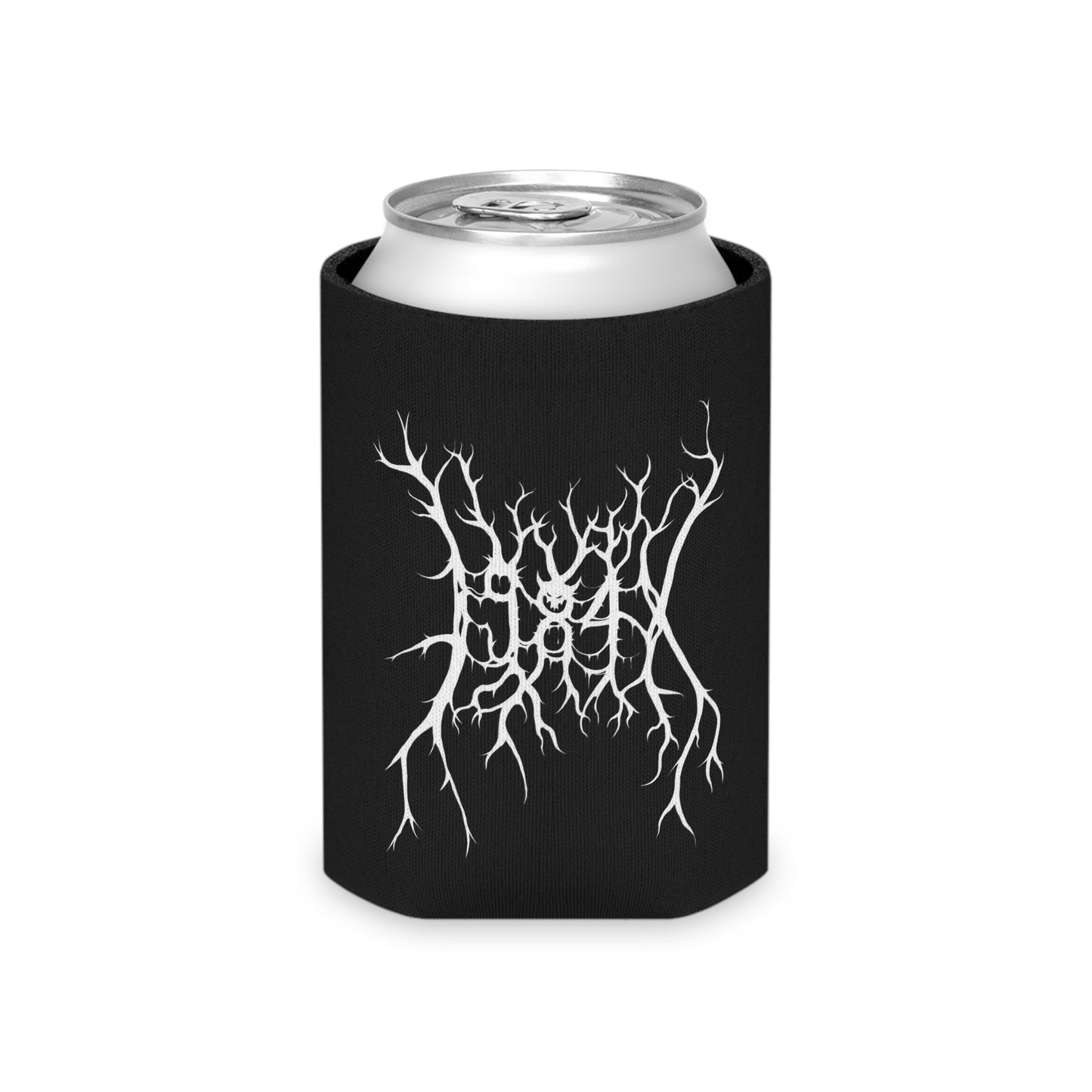 Black Can Cooler with White Metal Band Logo & 1984 Cross Design — Beer Cooler