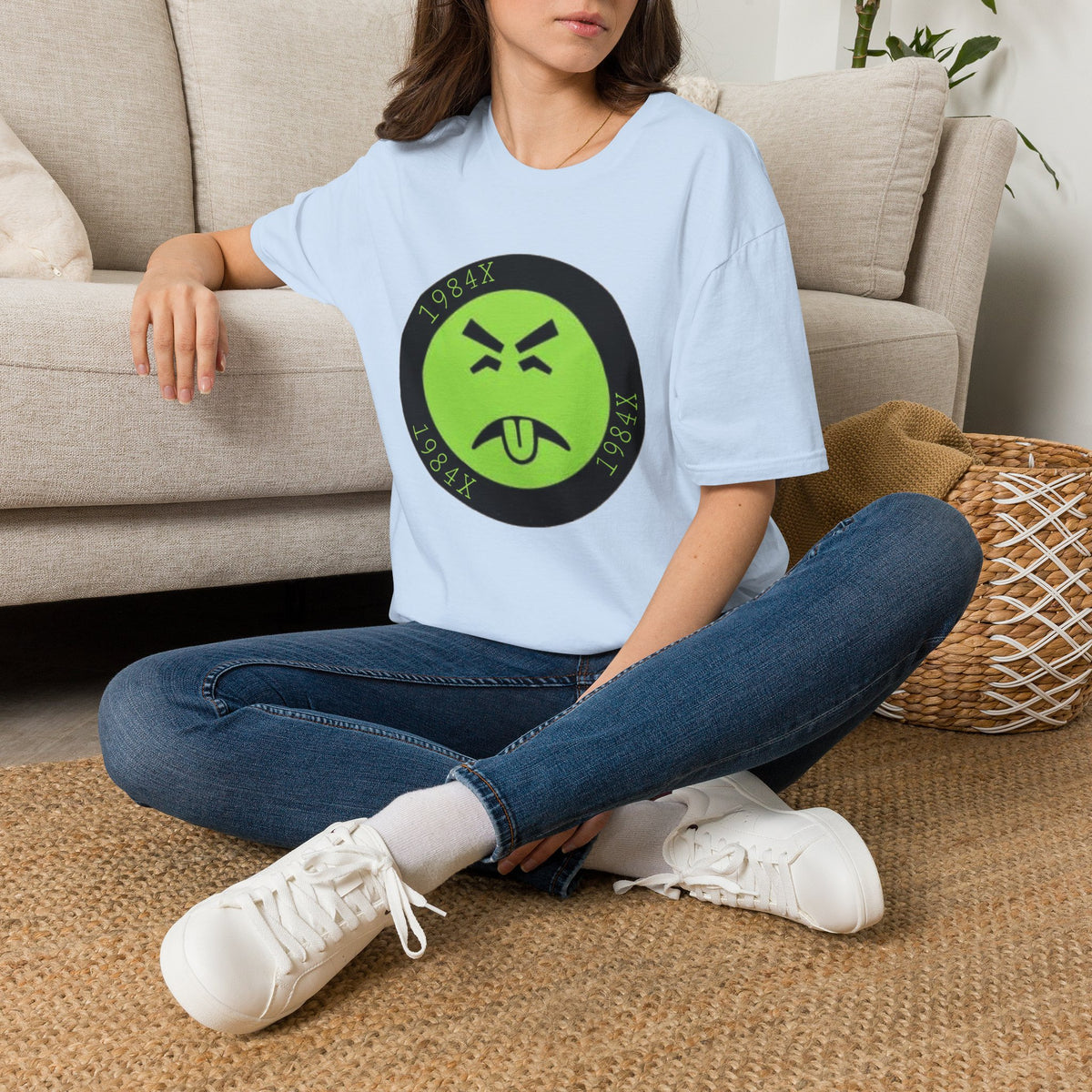 Green Grunge Emoji T-Shirt — 1984X Circular Graphic Tee