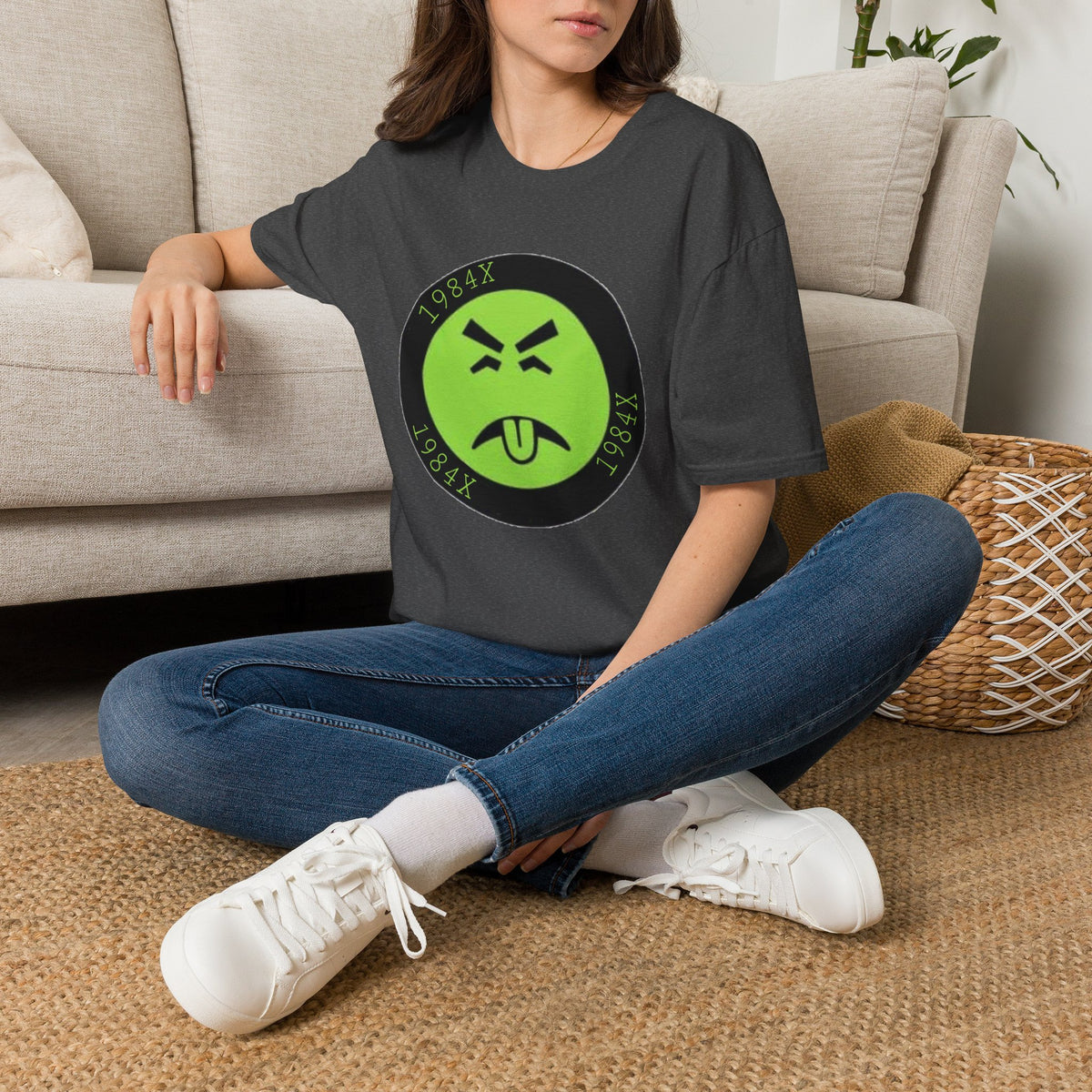 Green Grunge Emoji T-Shirt — 1984X Circular Graphic Tee