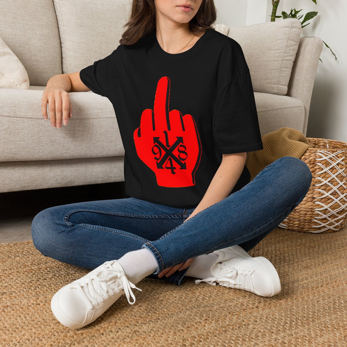 Graphic Middle Finger T‑Shirt – Bold Red Hand Design