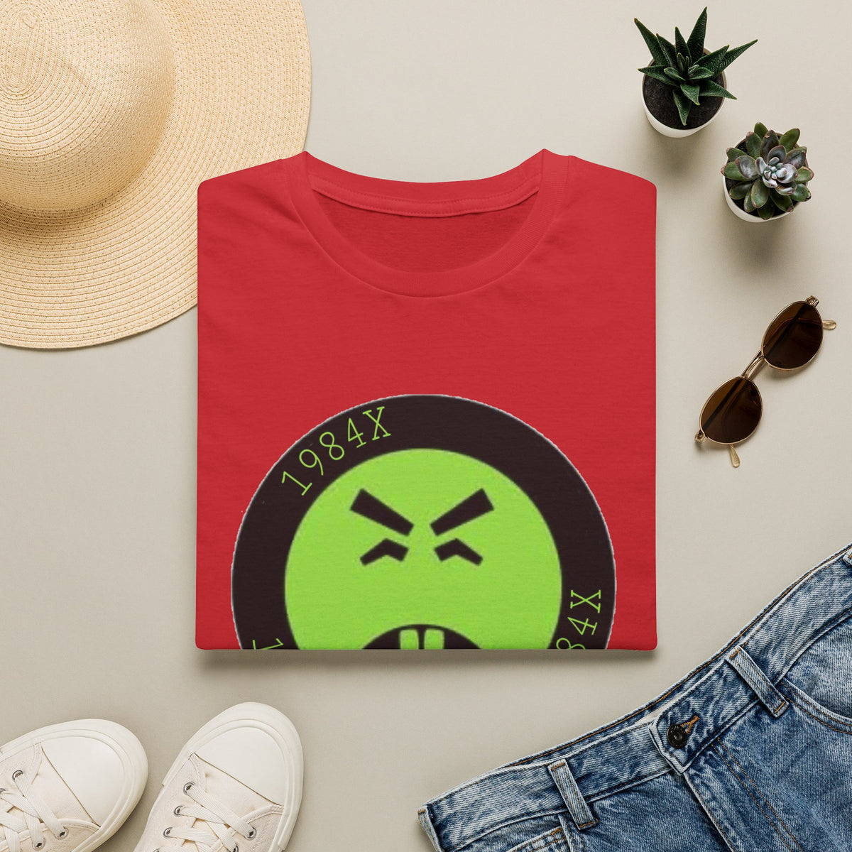 Green Grunge Emoji T-Shirt — 1984X Circular Graphic Tee