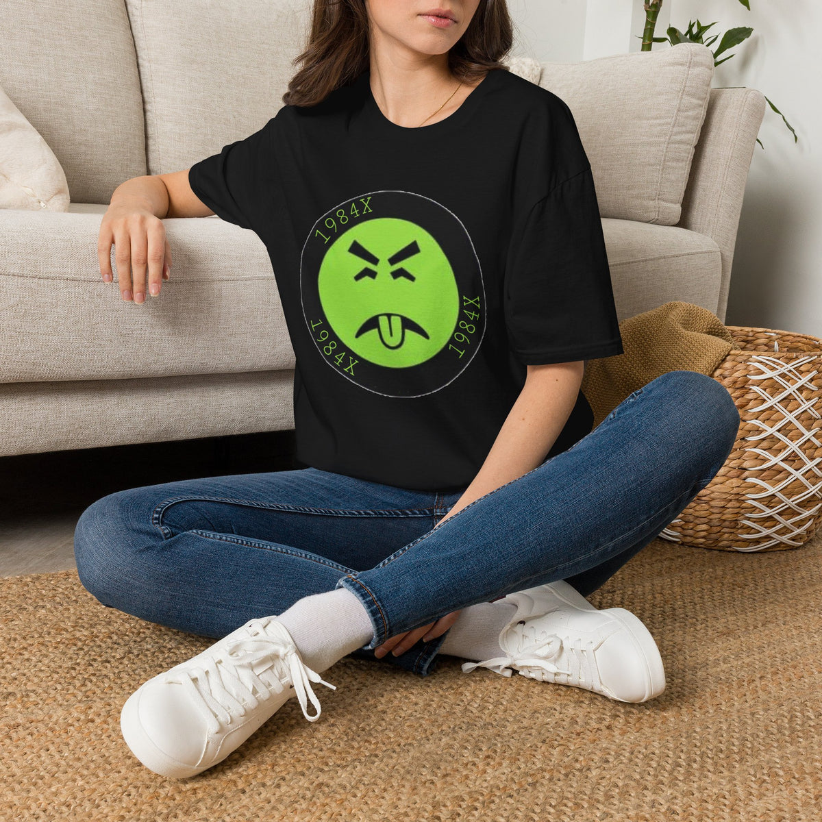 Green Grunge Emoji T-Shirt — 1984X Circular Graphic Tee