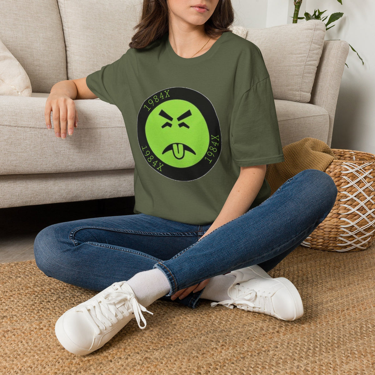 Green Grunge Emoji T-Shirt — 1984X Circular Graphic Tee