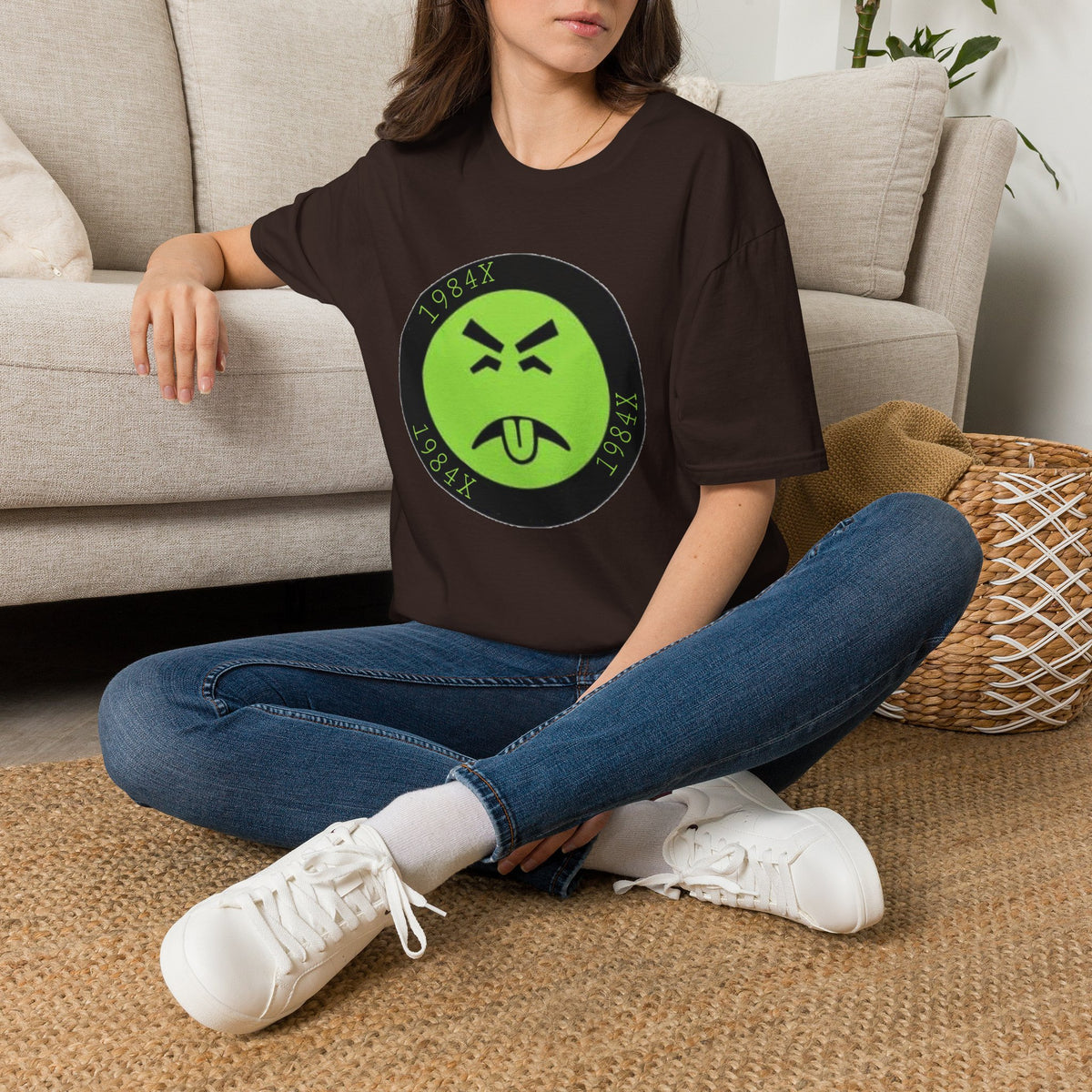 Green Grunge Emoji T-Shirt — 1984X Circular Graphic Tee