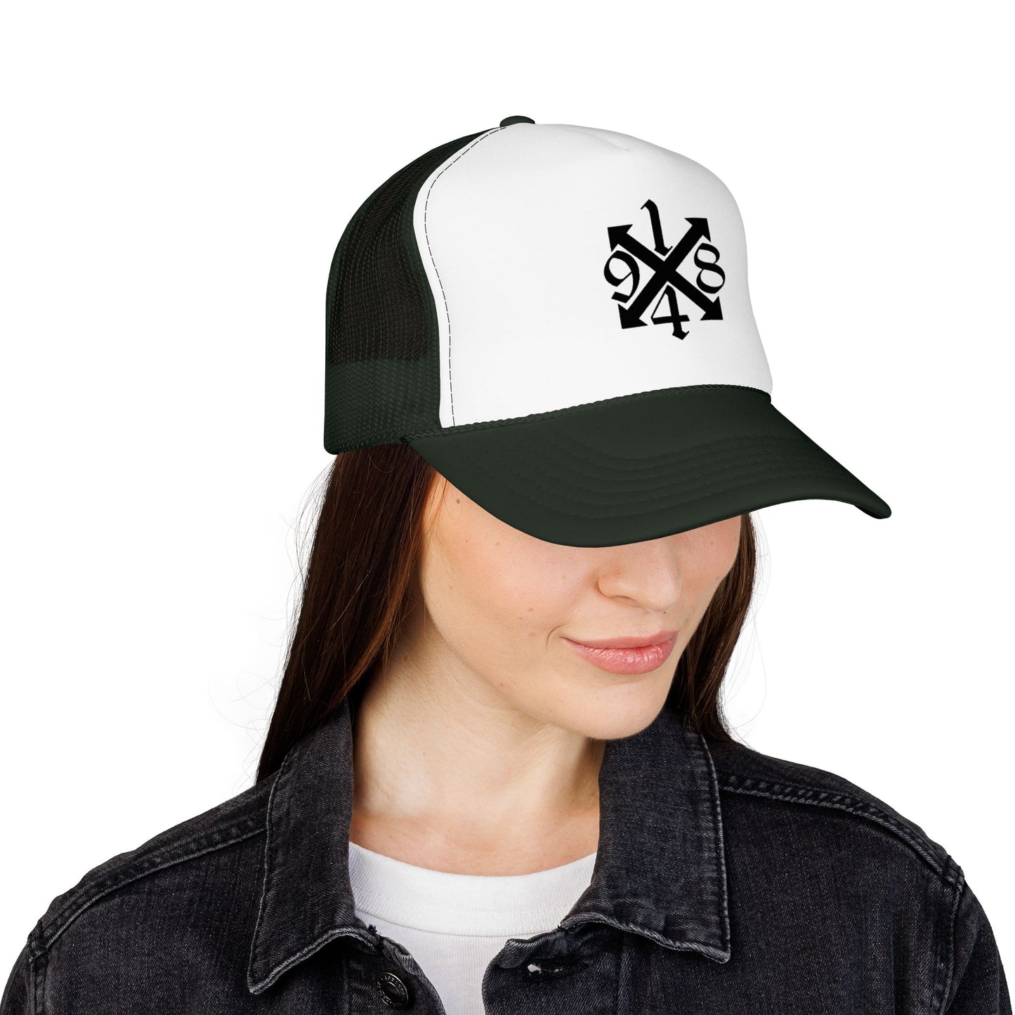 Trucker Hat — Black 9/4s Cross Logo Foam Mesh Cap