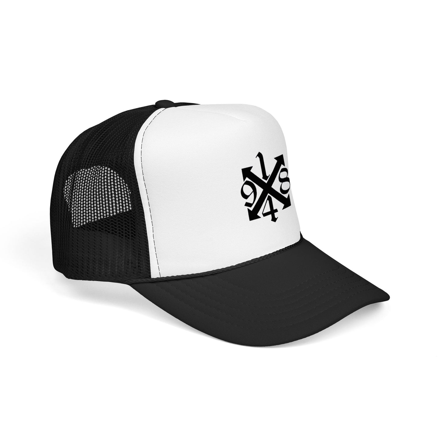 Trucker Hat — Black 9/4s Cross Logo Foam Mesh Cap