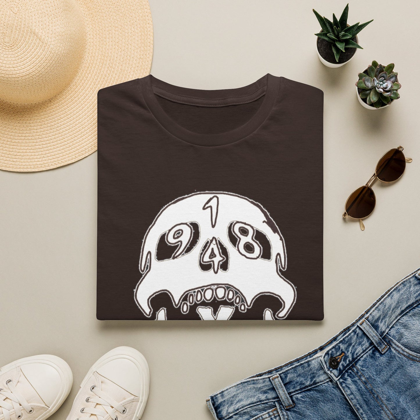 1948 Skull Graphic T-Shirt — Retro Skull Illustration Tee