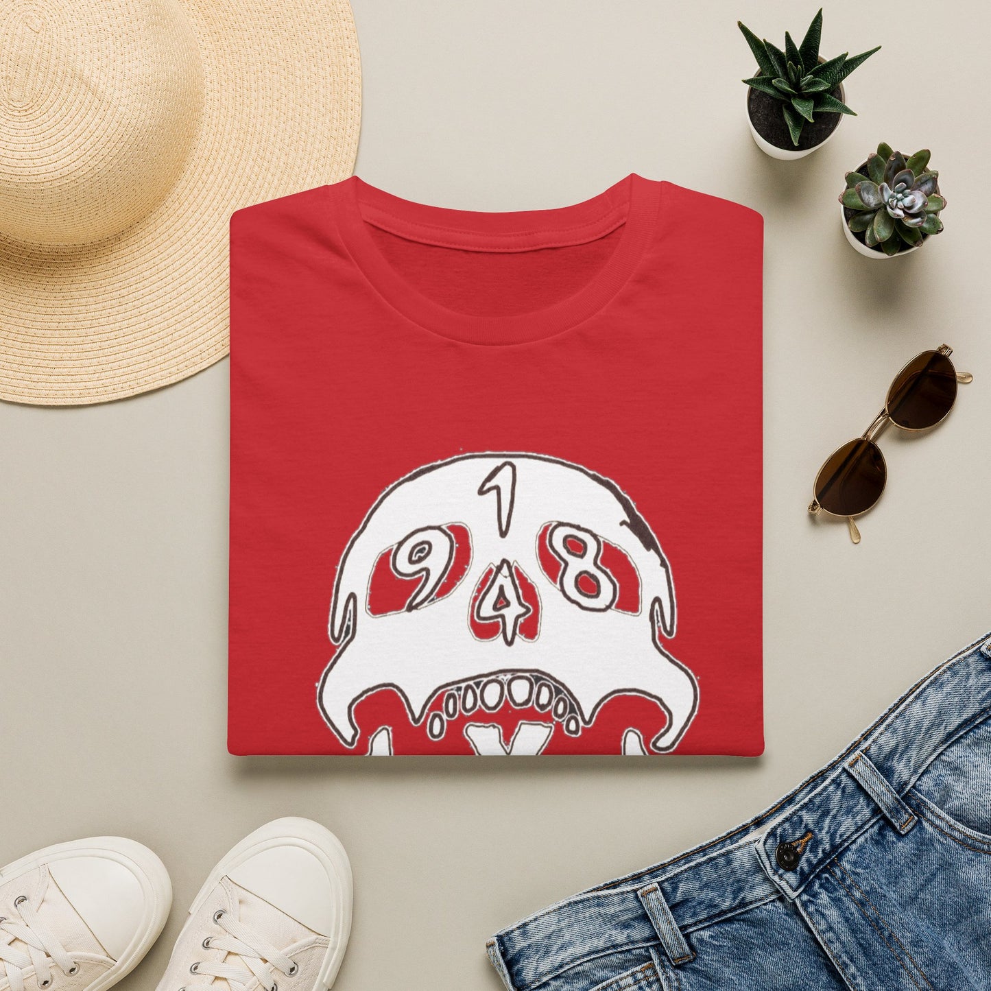 1948 Skull Graphic T-Shirt — Retro Skull Illustration Tee