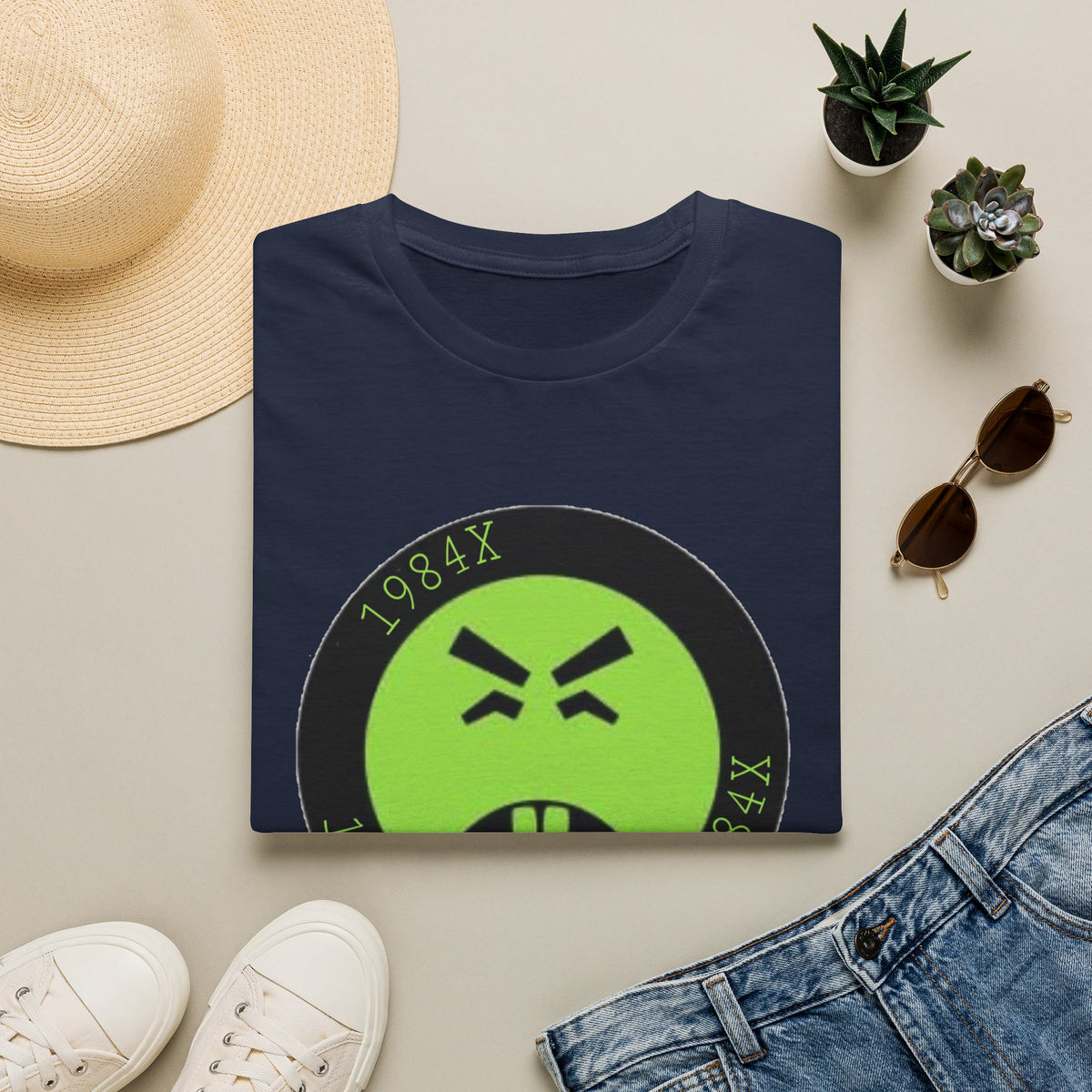 Green Grunge Emoji T-Shirt — 1984X Circular Graphic Tee