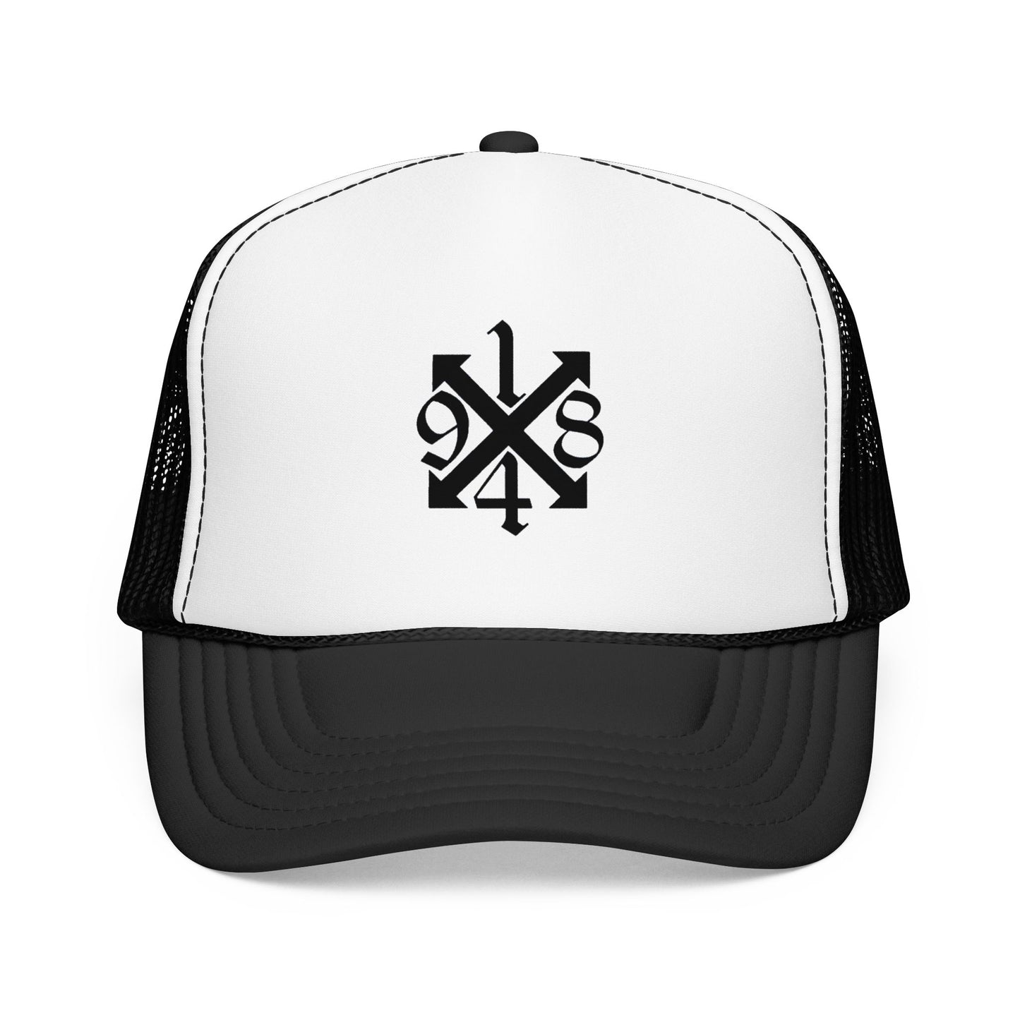 Trucker Hat — Black 9/4s Cross Logo Foam Mesh Cap