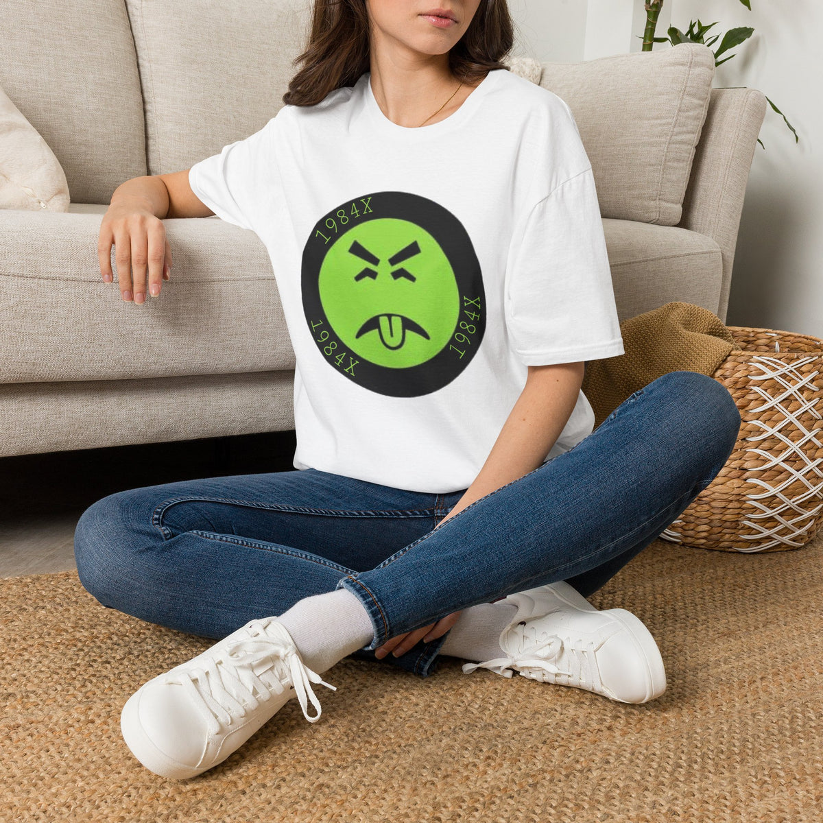 Green Grunge Emoji T-Shirt — 1984X Circular Graphic Tee