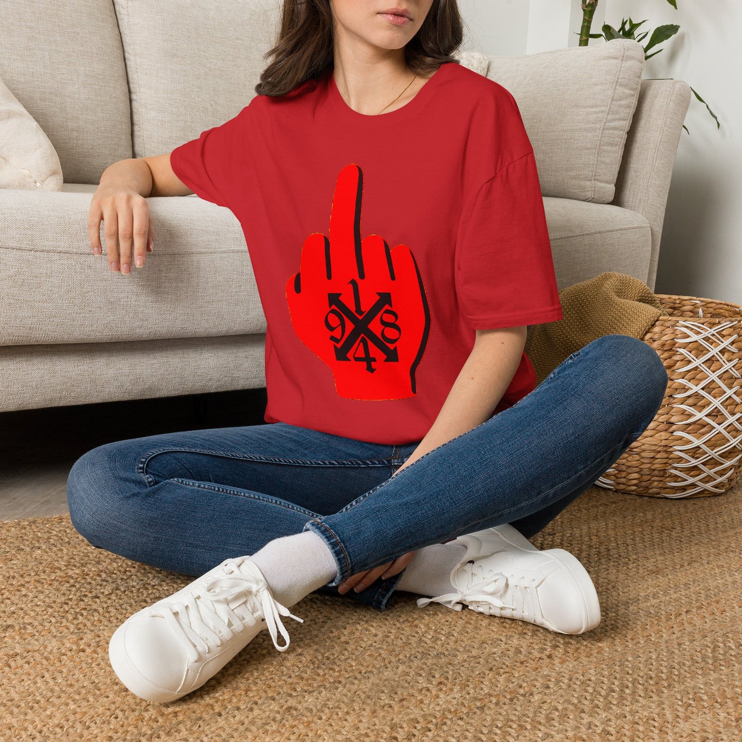 Graphic Middle Finger T‑Shirt – Bold Red Hand Design