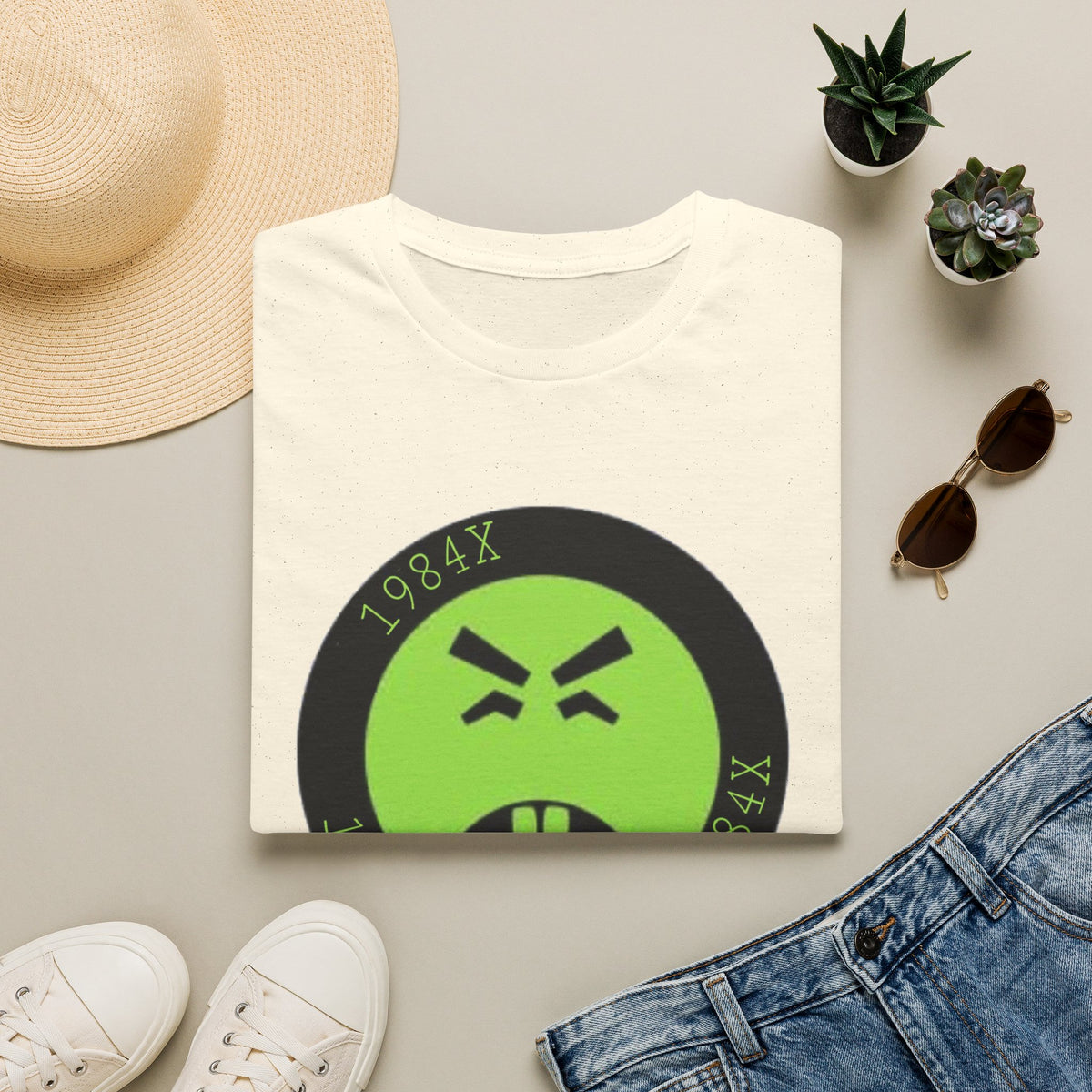 Green Grunge Emoji T-Shirt — 1984X Circular Graphic Tee