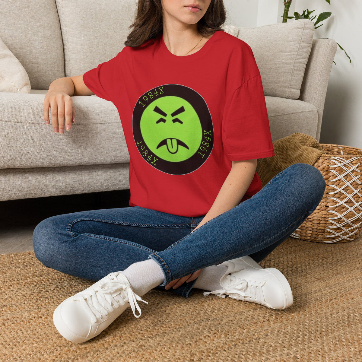 Green Grunge Emoji T-Shirt — 1984X Circular Graphic Tee