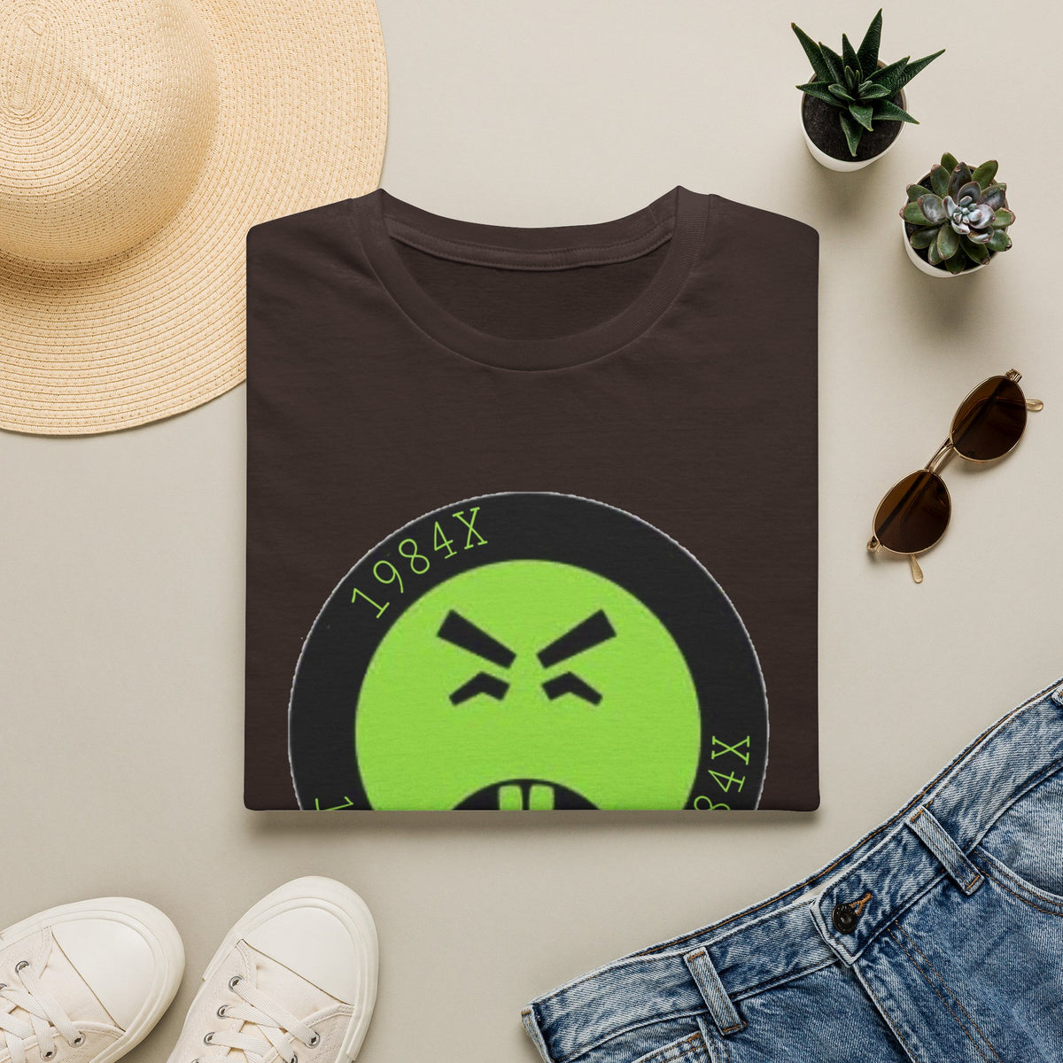 Green Grunge Emoji T-Shirt — 1984X Circular Graphic Tee