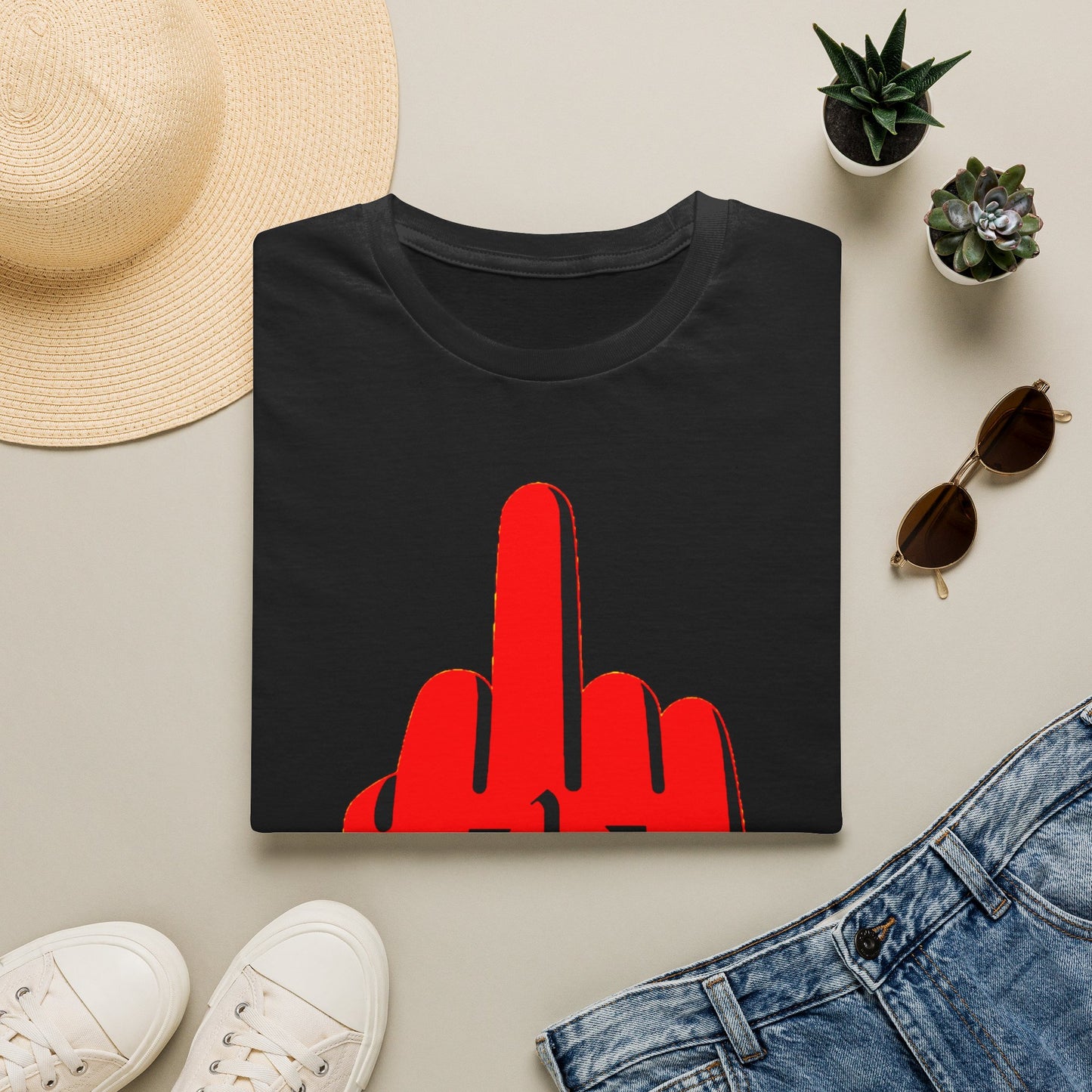 Graphic Middle Finger T‑Shirt – Bold Red Hand Design