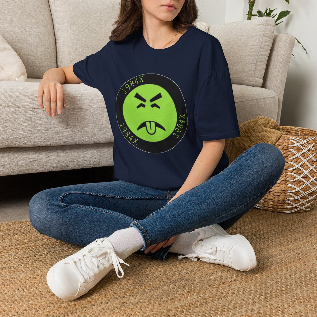 Green Grunge Emoji T-Shirt — 1984X Circular Graphic Tee