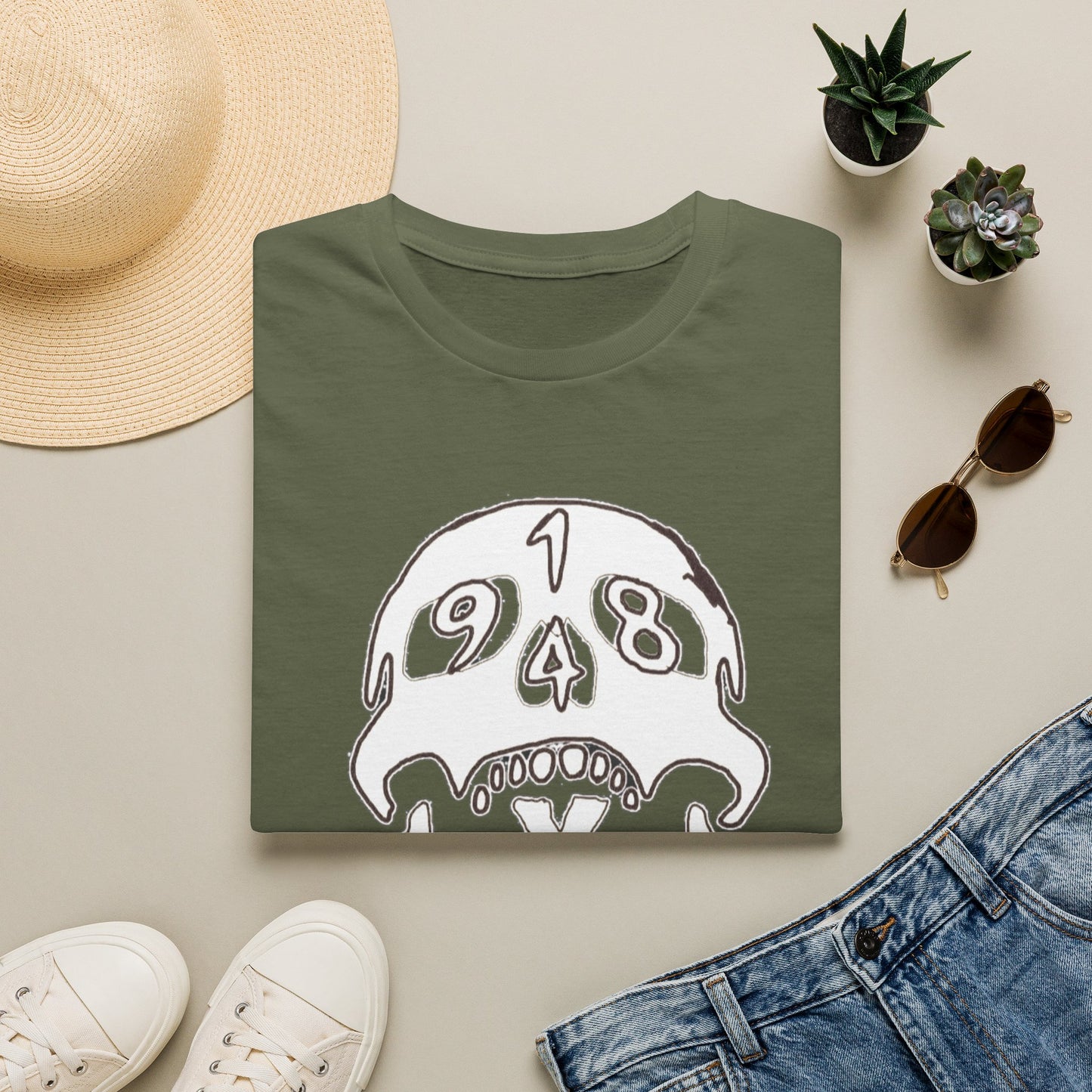 1948 Skull Graphic T-Shirt — Retro Skull Illustration Tee
