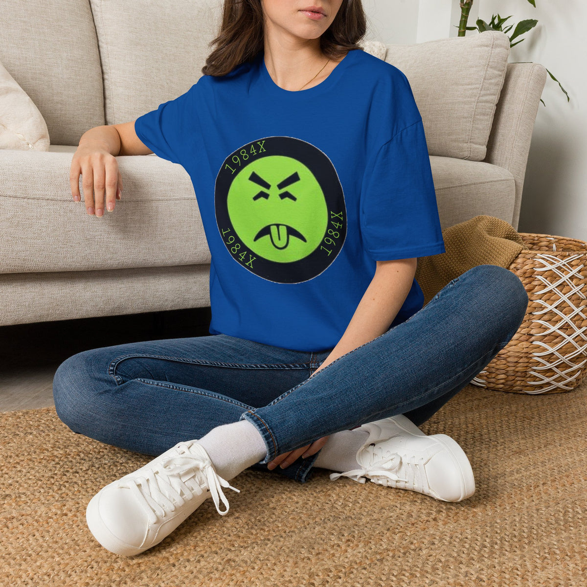 Green Grunge Emoji T-Shirt — 1984X Circular Graphic Tee