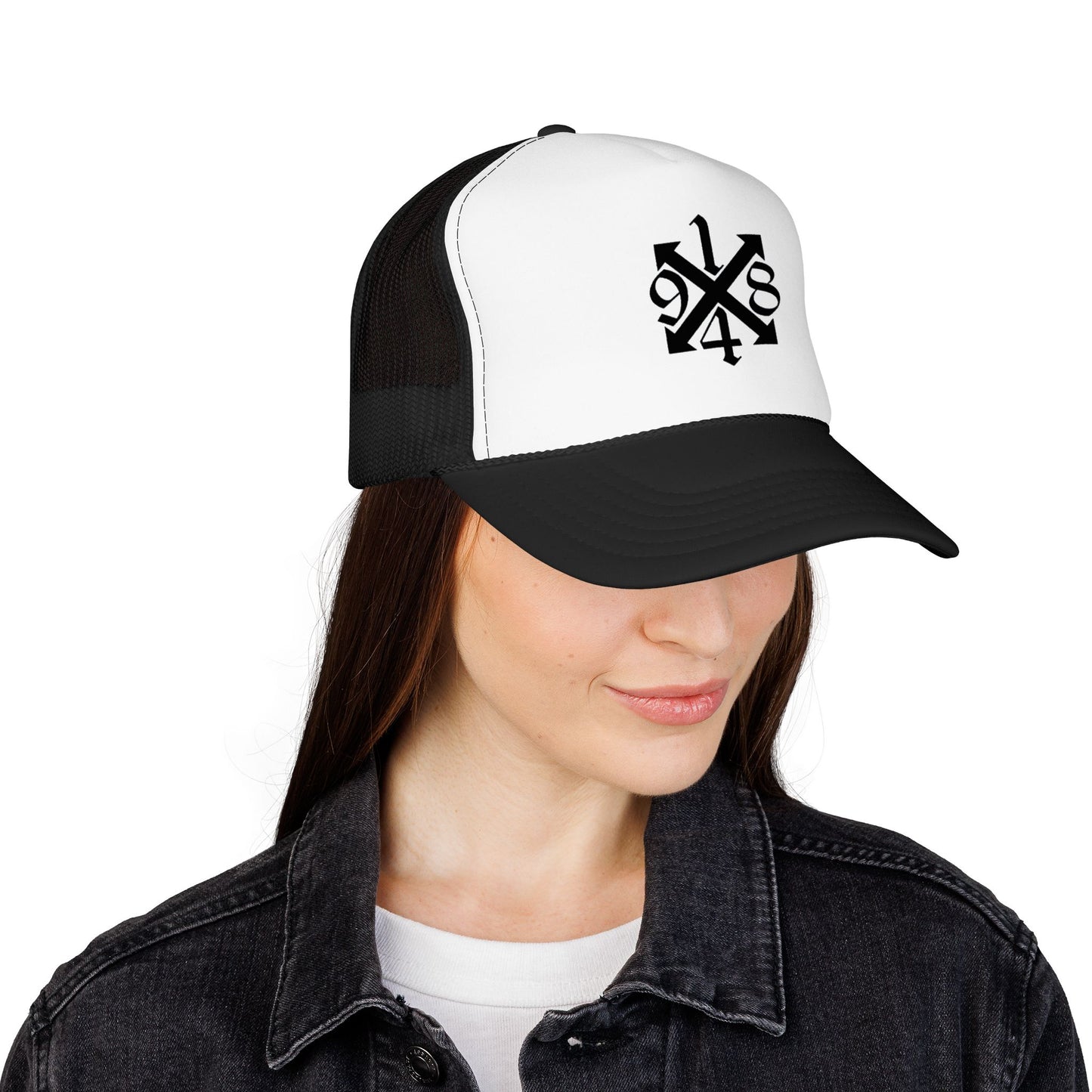 Trucker Hat — Black 9/4s Cross Logo Foam Mesh Cap