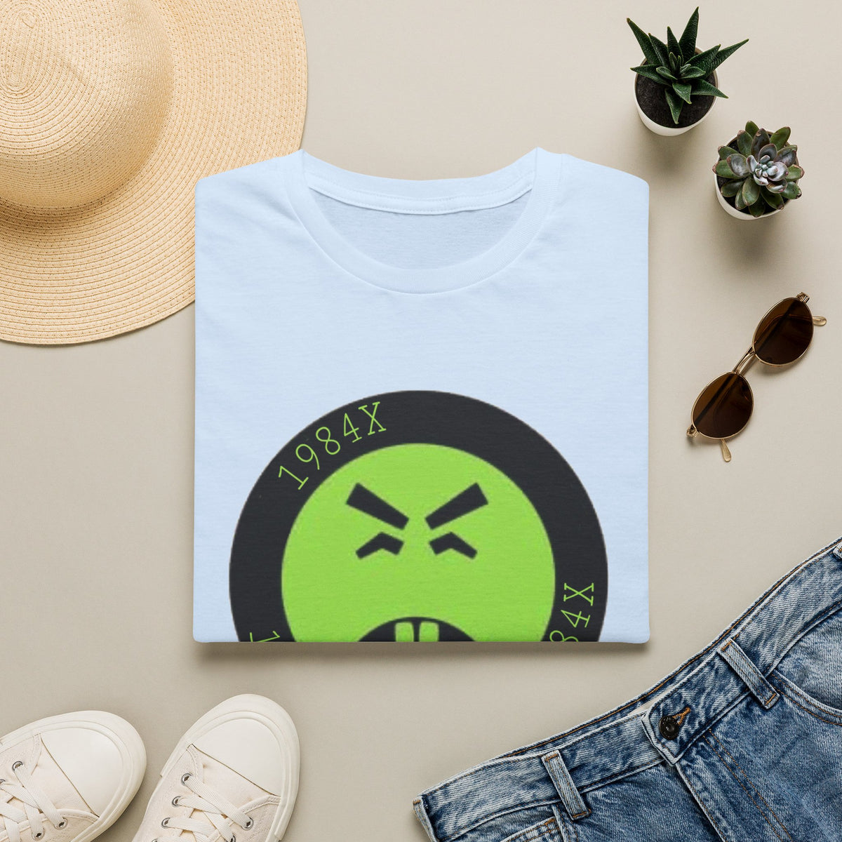 Green Grunge Emoji T-Shirt — 1984X Circular Graphic Tee