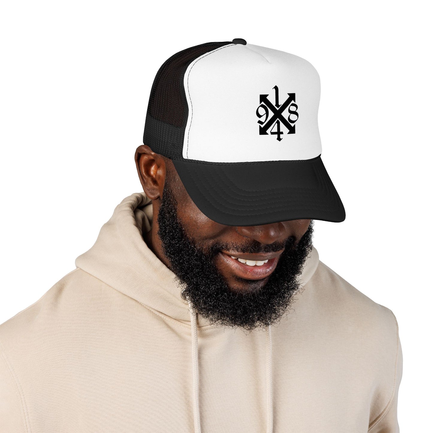Trucker Hat — Black 9/4s Cross Logo Foam Mesh Cap