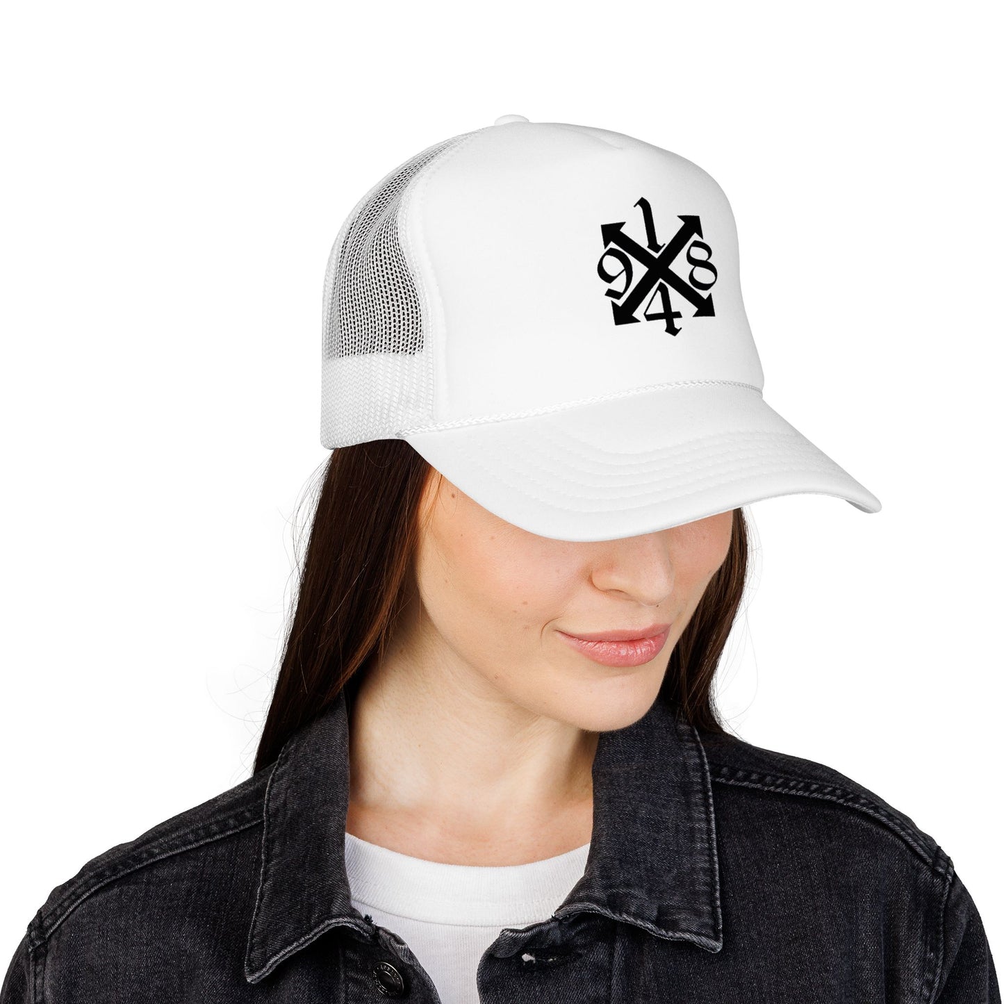 Trucker Hat — Black 9/4s Cross Logo Foam Mesh Cap