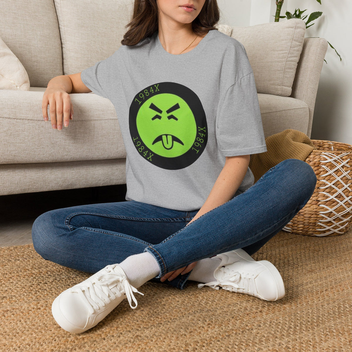 Green Grunge Emoji T-Shirt — 1984X Circular Graphic Tee