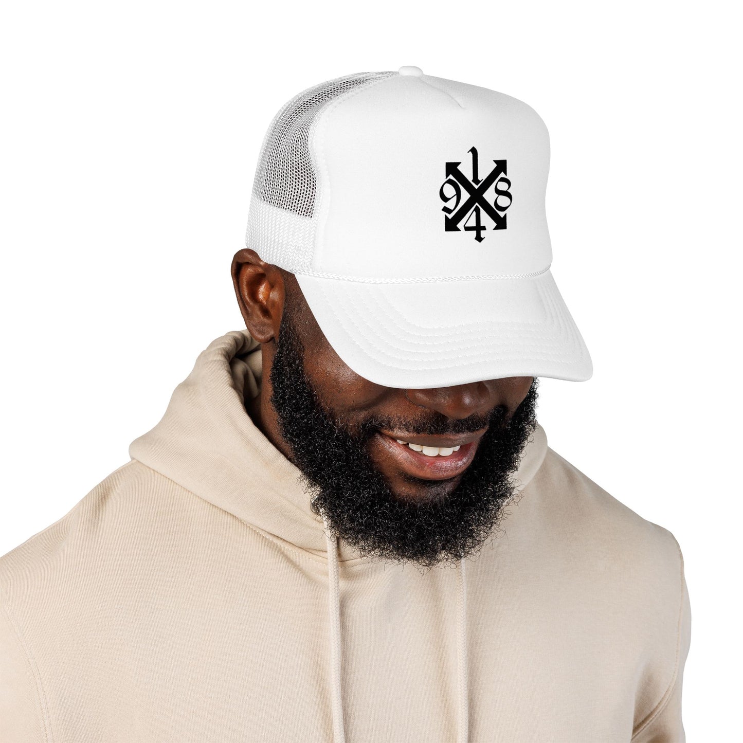 Trucker Hat — Black 9/4s Cross Logo Foam Mesh Cap