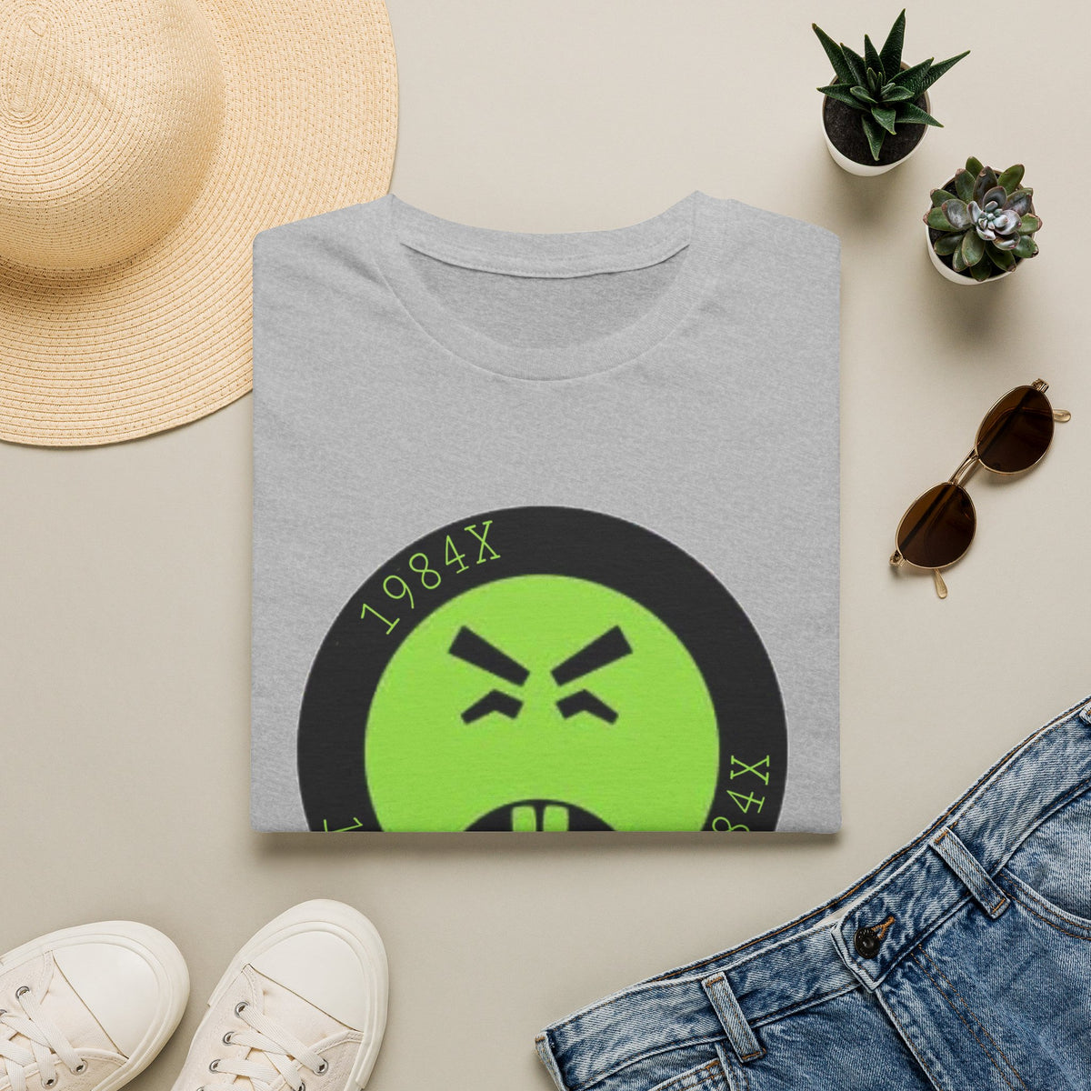 Green Grunge Emoji T-Shirt — 1984X Circular Graphic Tee