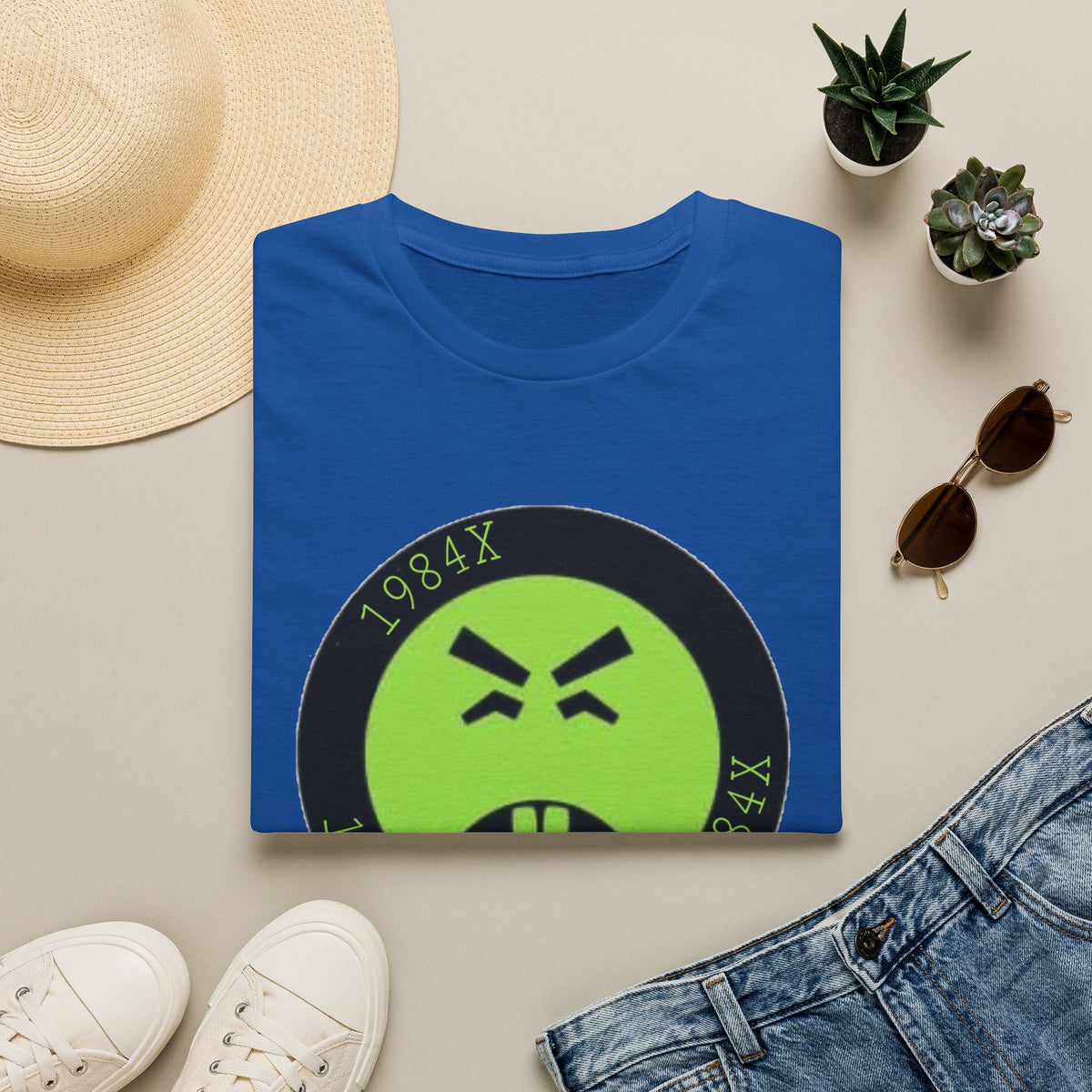 Green Grunge Emoji T-Shirt — 1984X Circular Graphic Tee